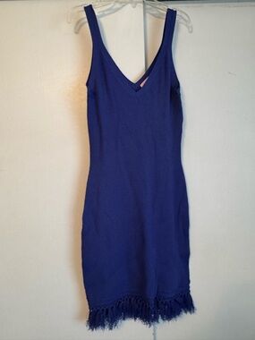Lilly Pulitzer Royal Blue Ribbed V-Neck Knit dress with fringe